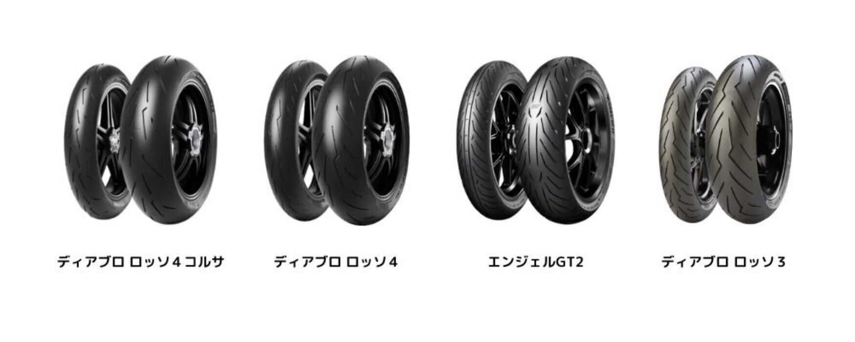 同じサイズで異なるトレッドパターンを持つピレリのタイヤ